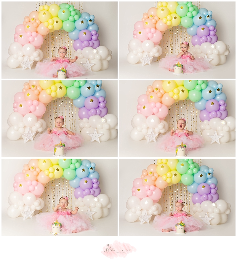 Calgary rainbow unicorn cake smash set with balloon garland